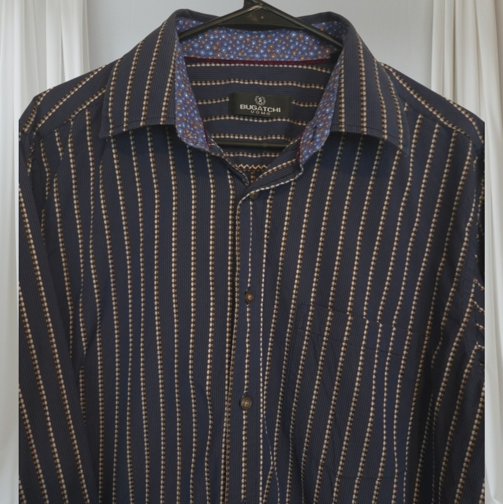 Bugatchi Uomo Classic Fit Shirt Men's Size Large Blue White Button Down